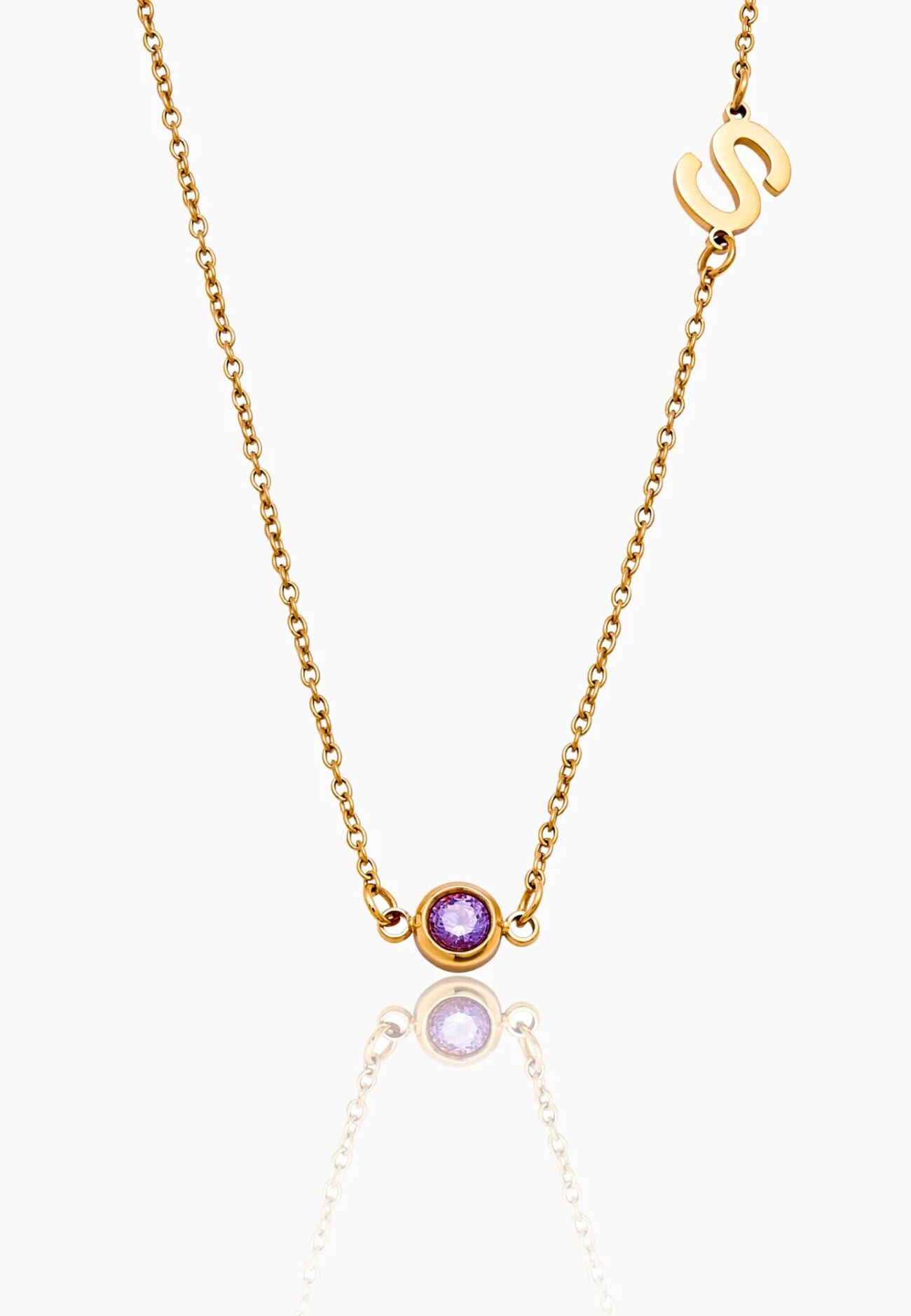 Side-Set Initial Birthstone Necklace