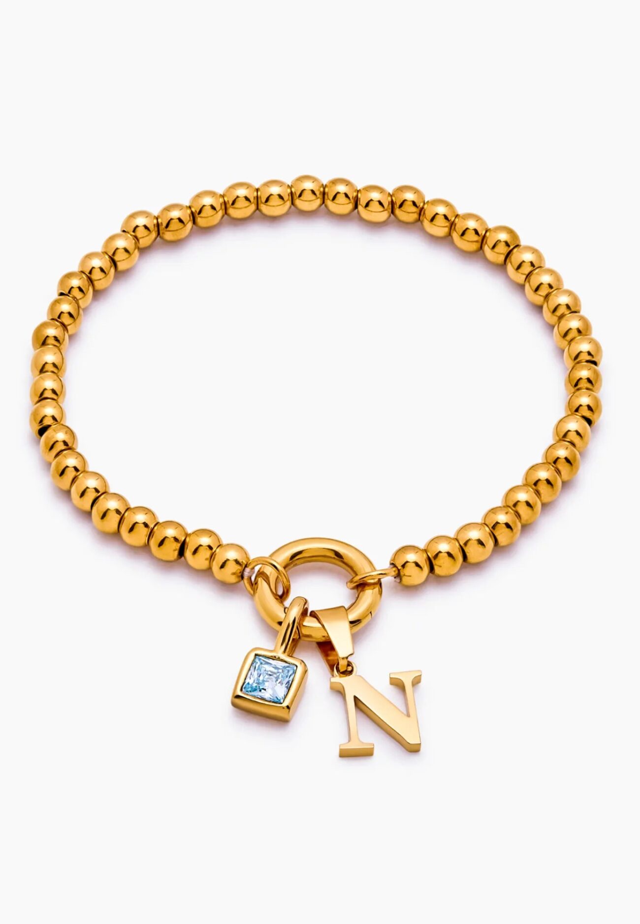 Beaded Initial Birthstone Bracelet