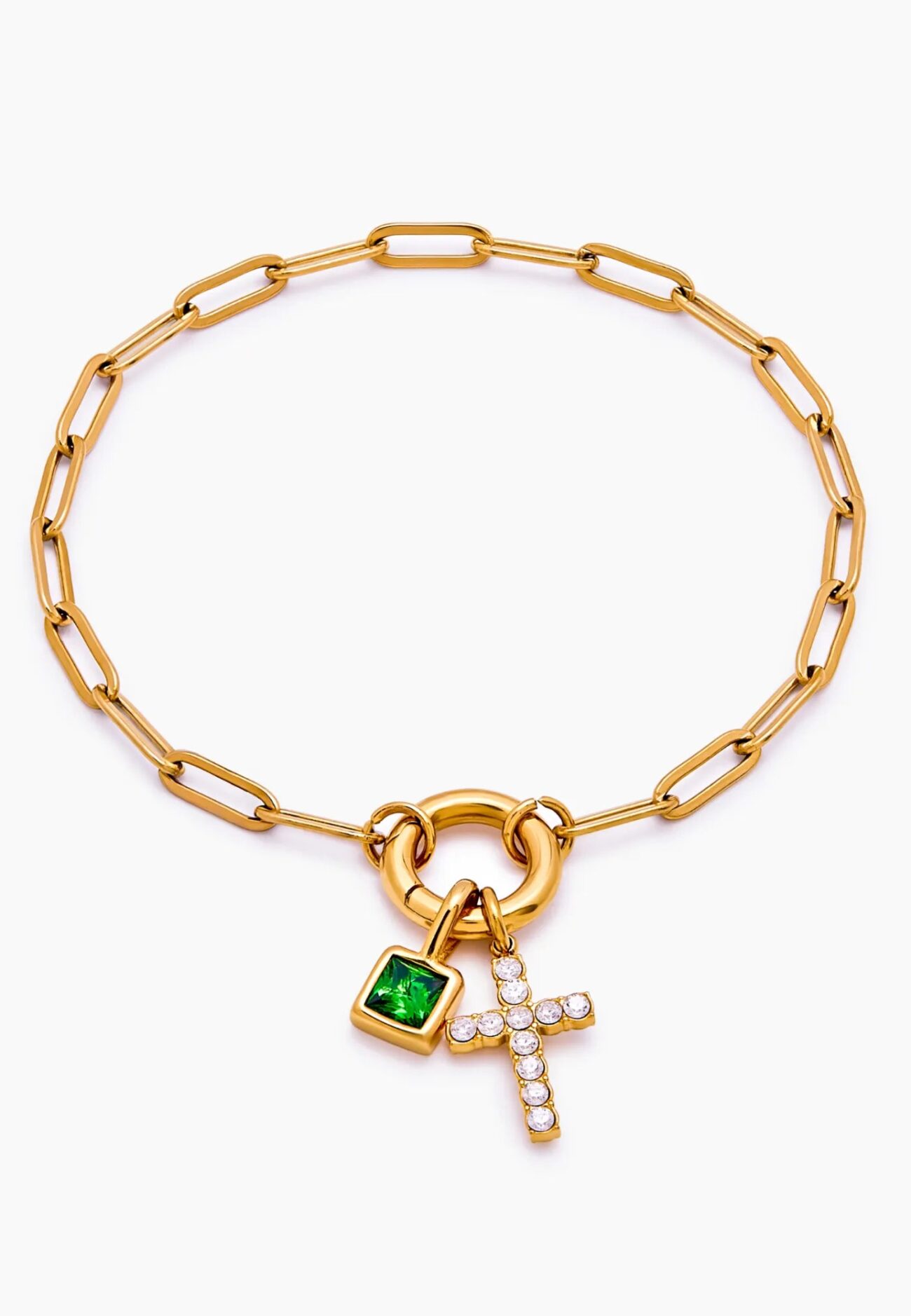 Paperclip Cross Charm Bracelet